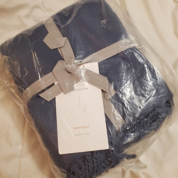 Anthropologie Striped Linen Duvet Cover- blue - Picture 2 of 8